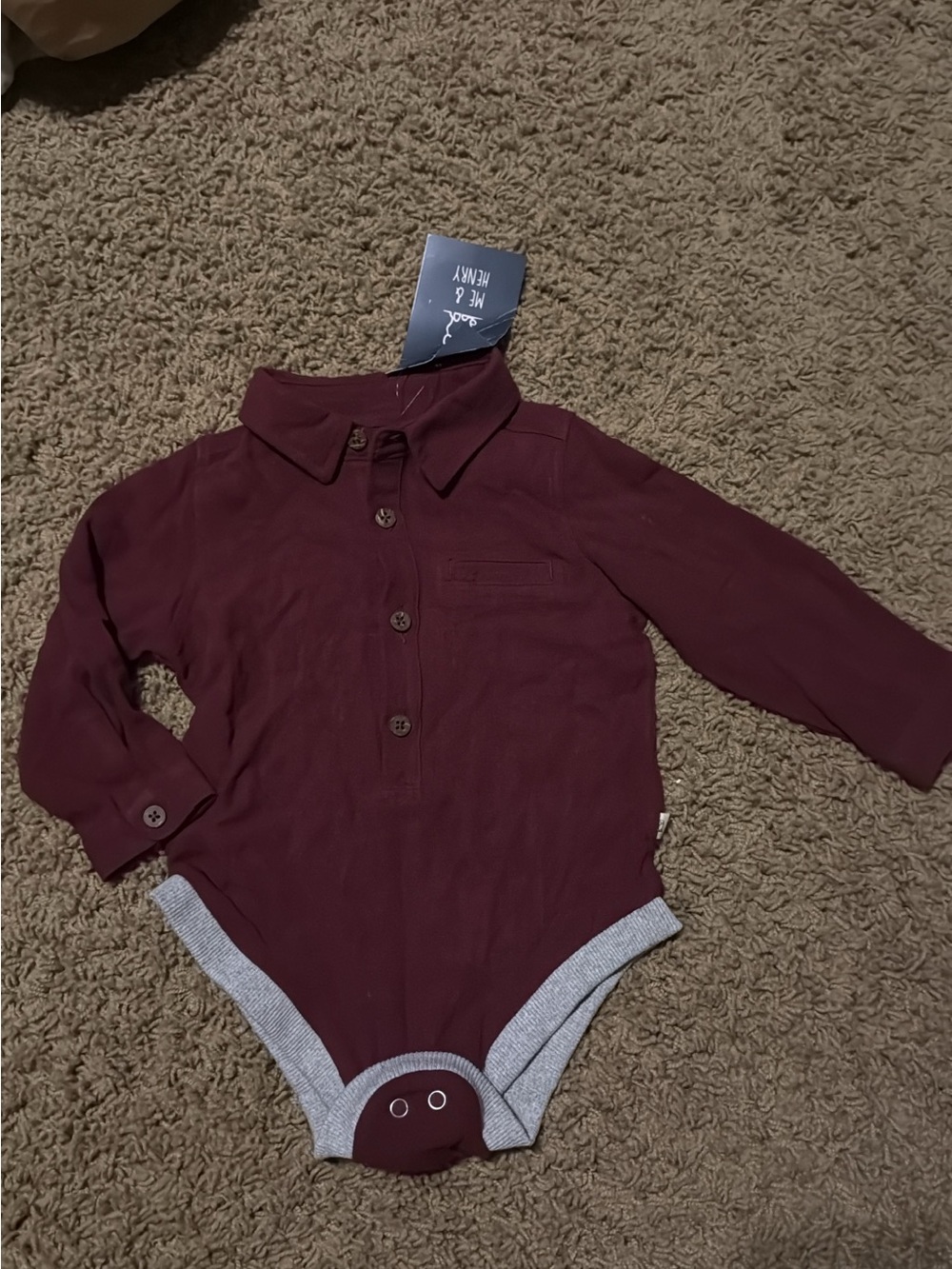Me & Henry Burgundy Long-Sleeve Polo Onesie